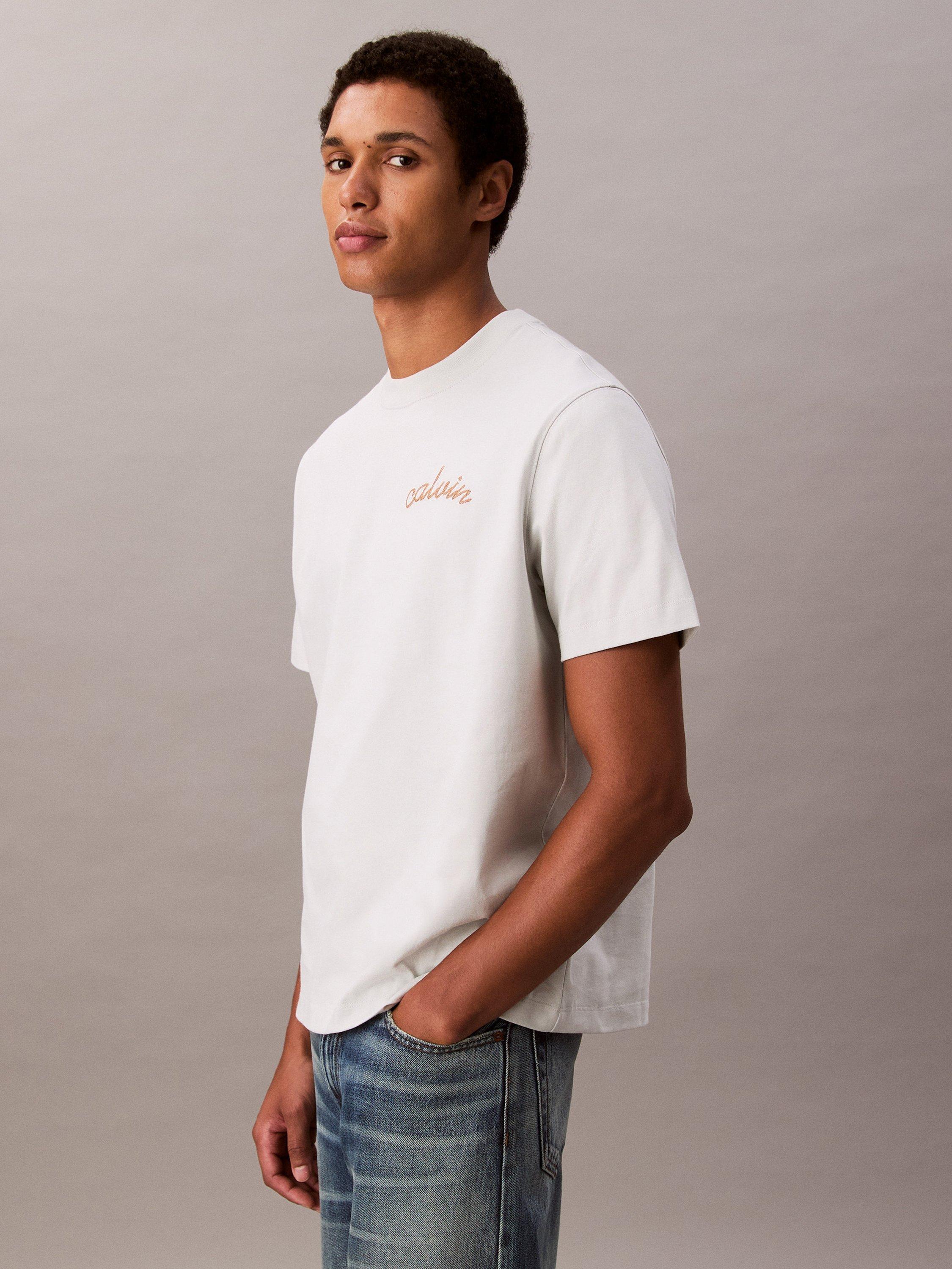 Product image 3 of 5, which shows Calvin Klein Embroidered Logo Cotton T-Shirt, Glacier, XS
