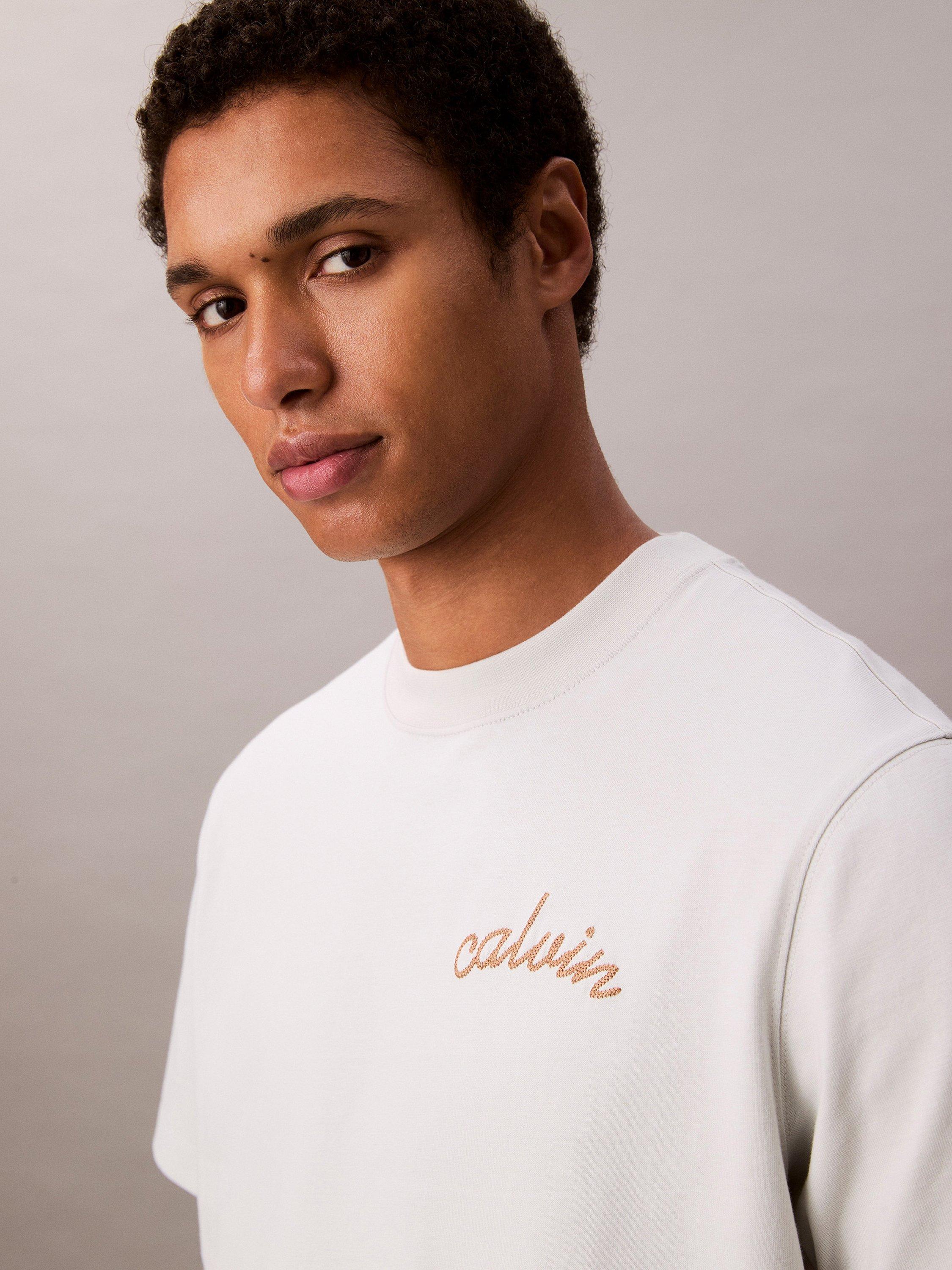Product image 4 of 5, which shows Calvin Klein Embroidered Logo Cotton T-Shirt, Glacier, XS