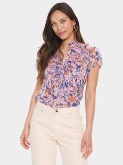 Saint Tropez Lilja Floral Crinkle Short Sleeve Shirt, Pink Nectar, Pink Nectar