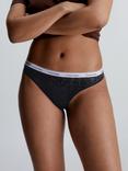 Calvin Klein Leopard Lace High Leg Thong, Black