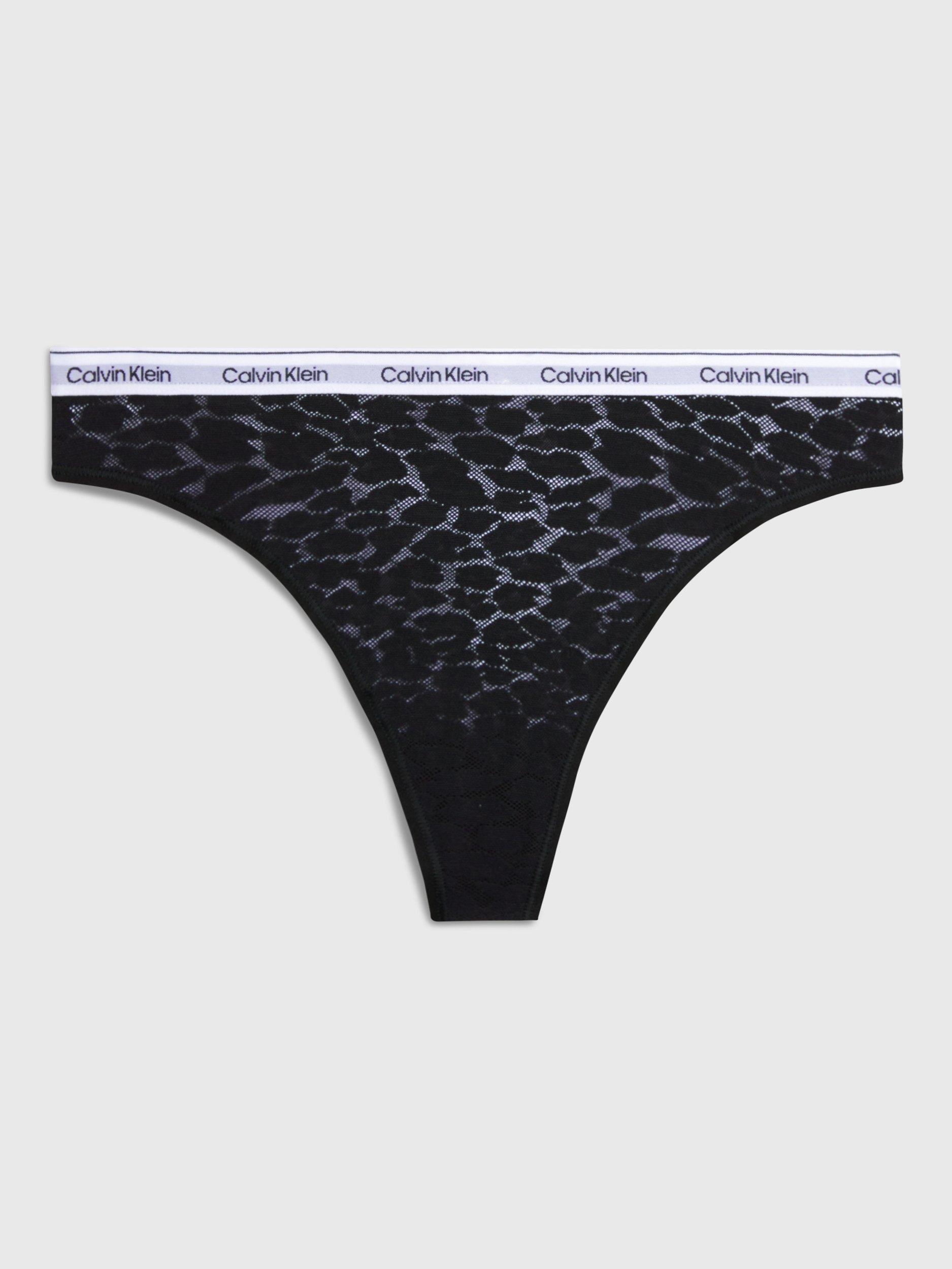 Product image 4 of 4, which shows Calvin Klein Leopard Lace High Leg Thong, Black, XS
