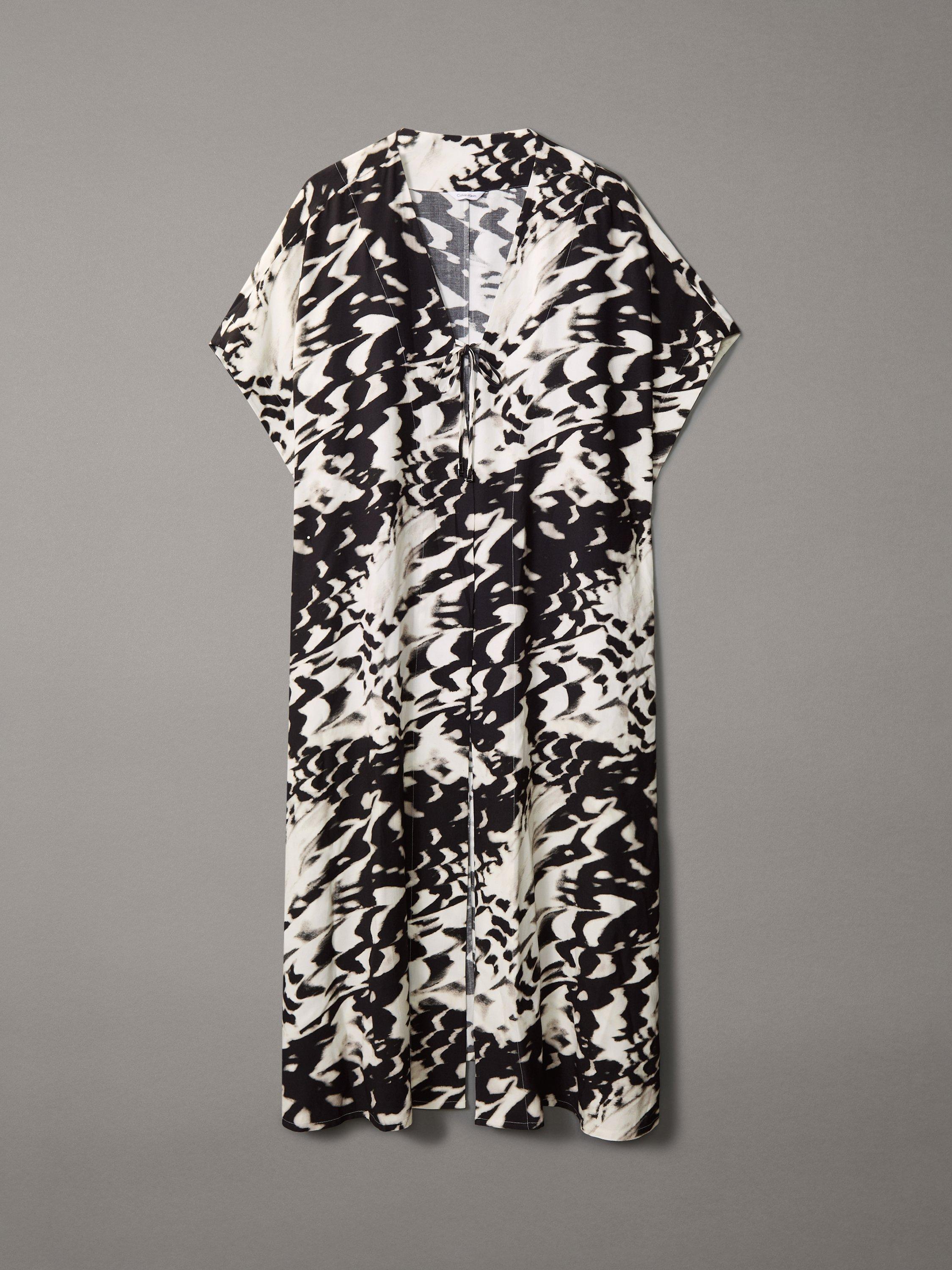 Product image 5 of 5, which shows Calvin Klein Viscose Linen Blend Kaftan, Shell/Black, XS