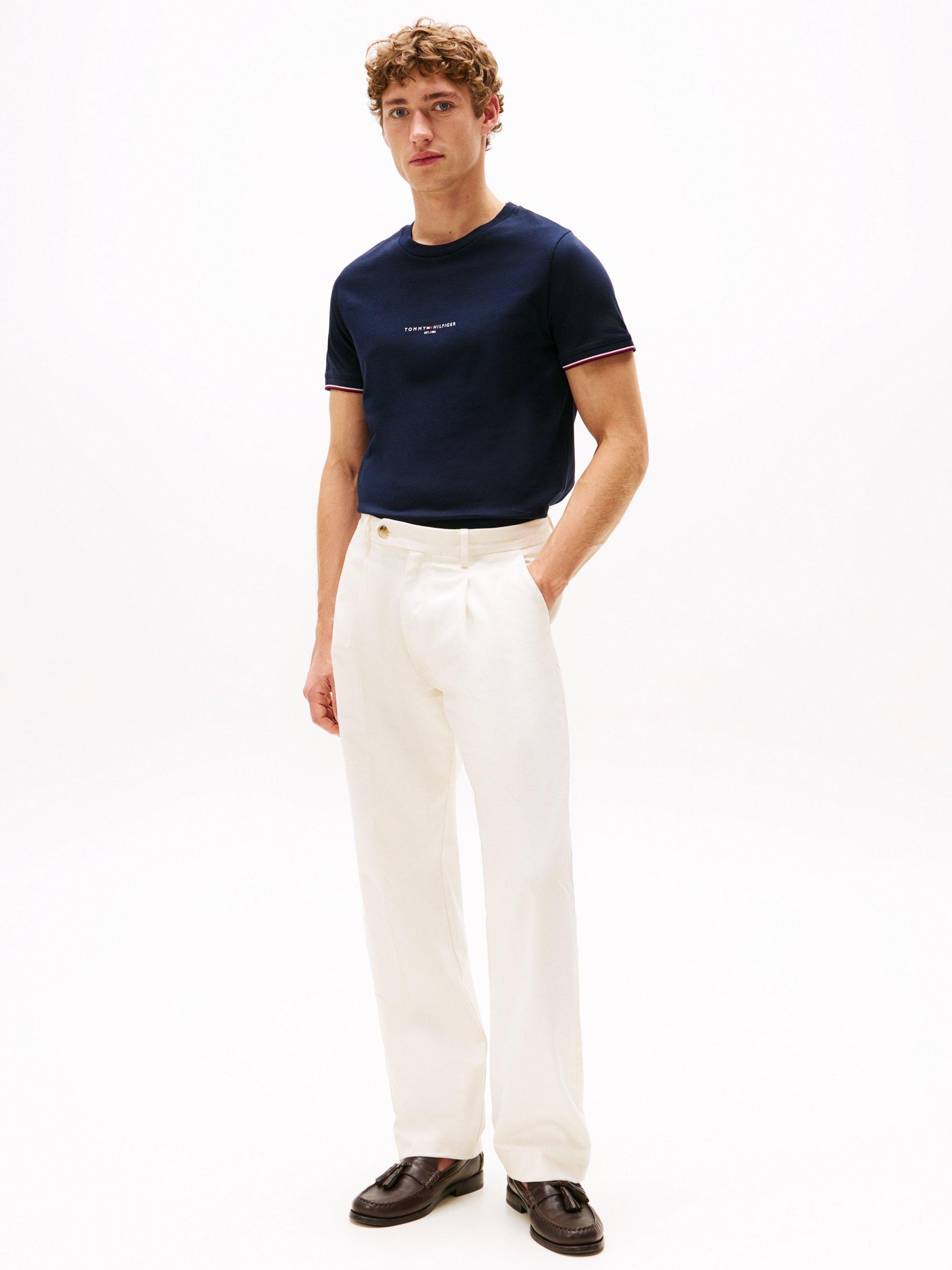 Product image 3 of 5, which shows Tommy Hilfiger Cotton Slim Fit Tipped Logo T-Shirt, Desert Sky, XS