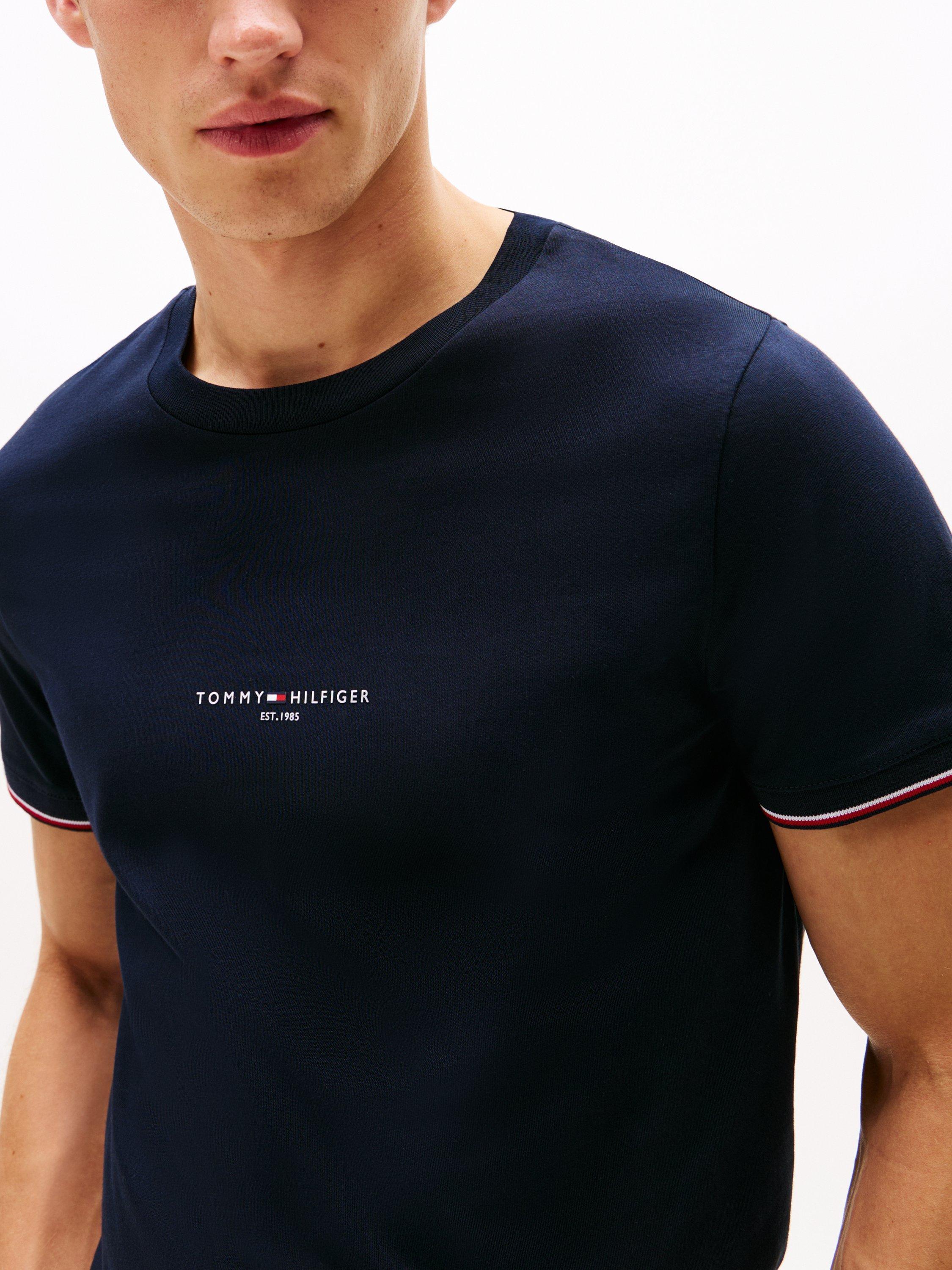 Product image 4 of 5, which shows Tommy Hilfiger Cotton Slim Fit Tipped Logo T-Shirt, Desert Sky, XS