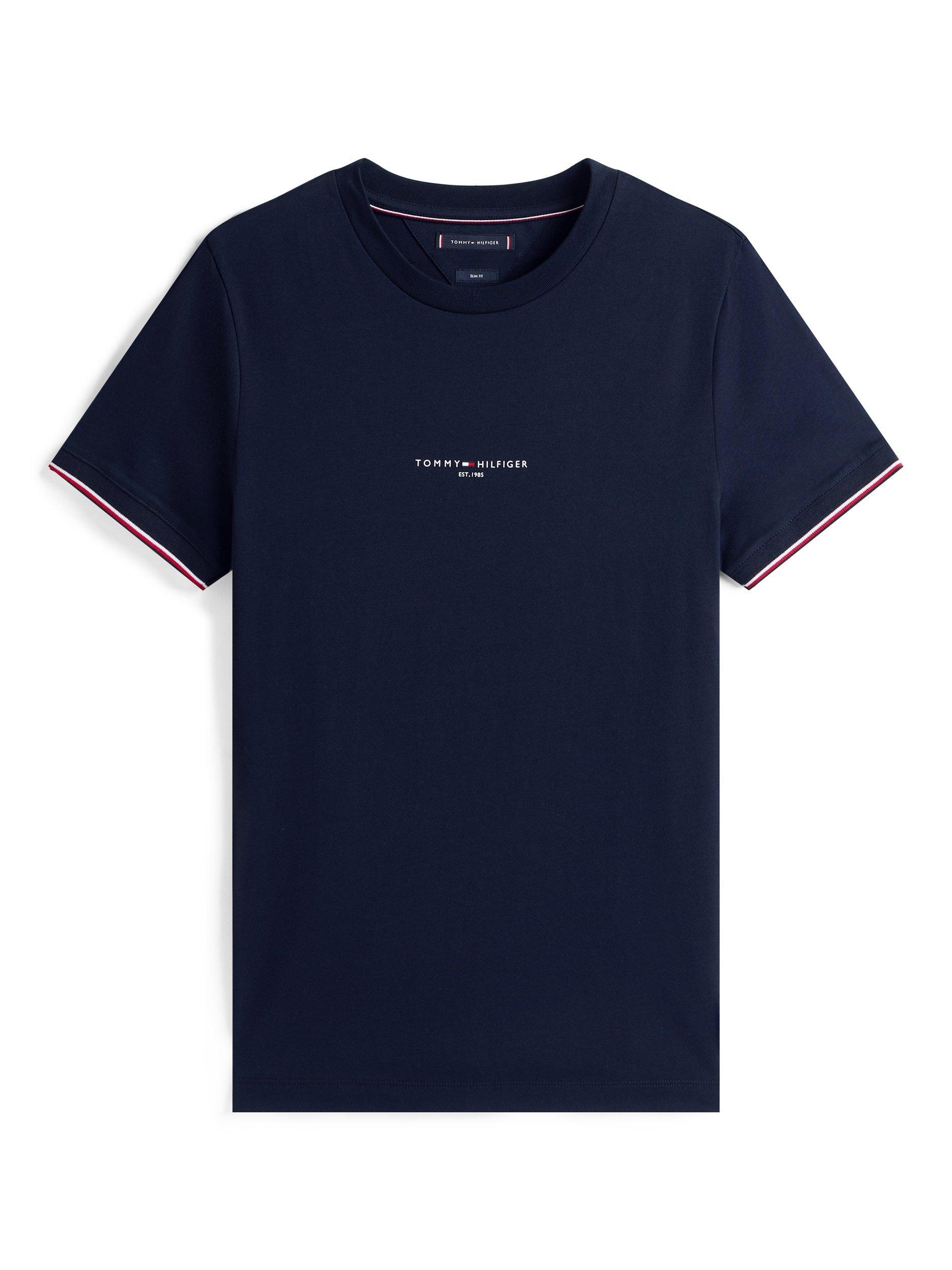 Product image 5 of 5, which shows Tommy Hilfiger Cotton Slim Fit Tipped Logo T-Shirt, Desert Sky, XS