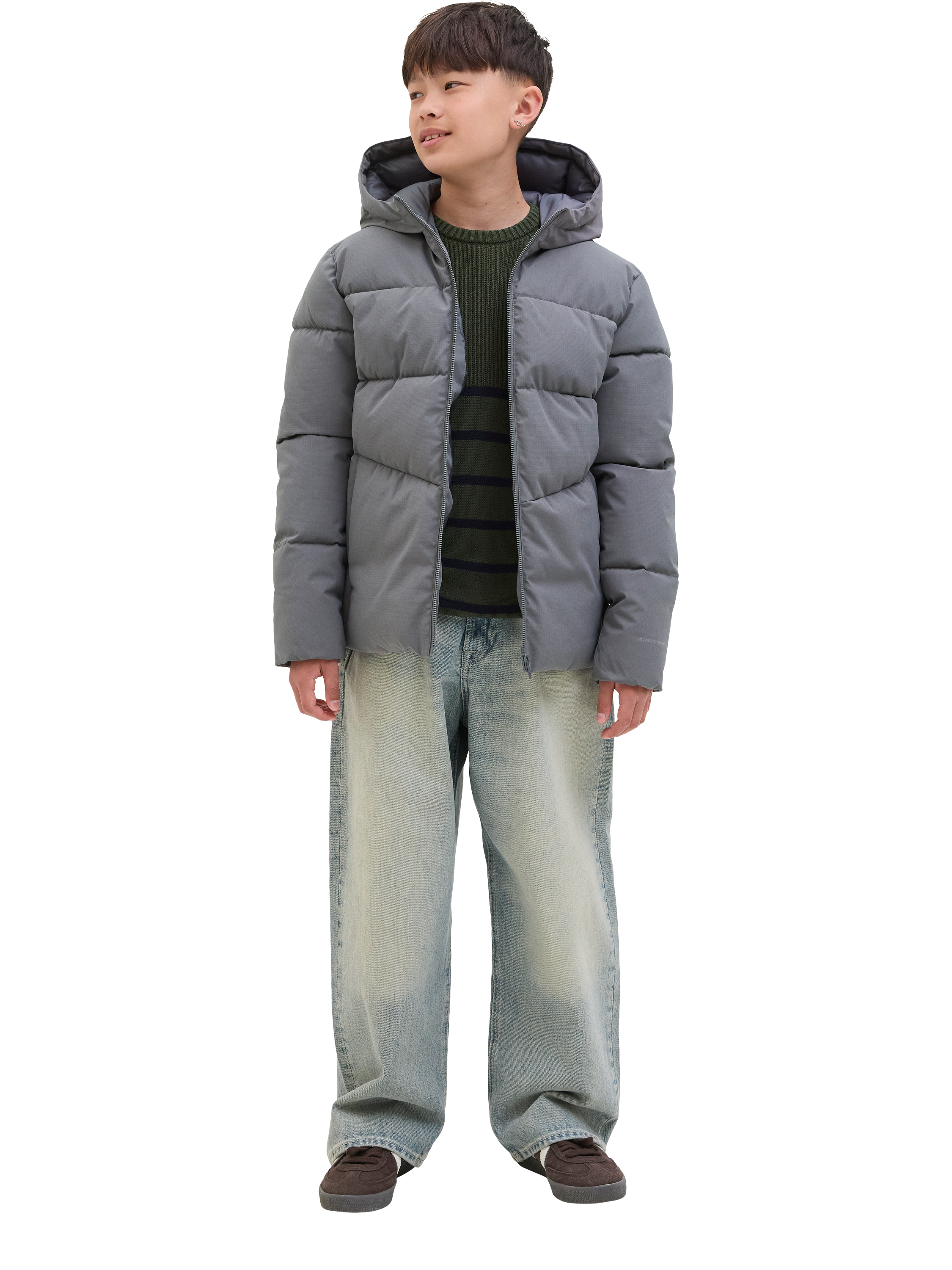 Product image 2 of 7, which shows Jack & Jones Kids' Global Hooded Puffer Jacket, Castlerock, 10 years