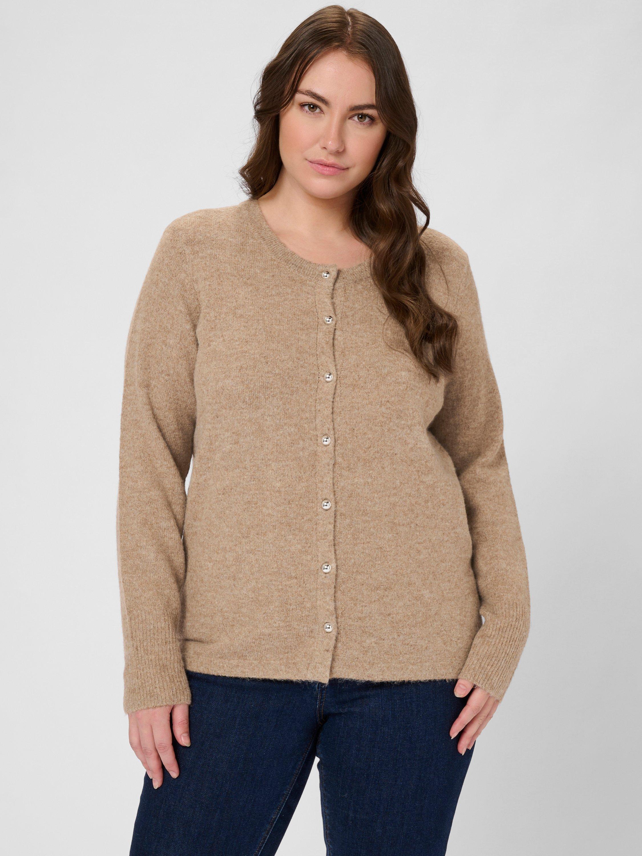 Product image 1 of 6, which shows KAFFE Niela Round Neck Cardigan, Mid Brown, S