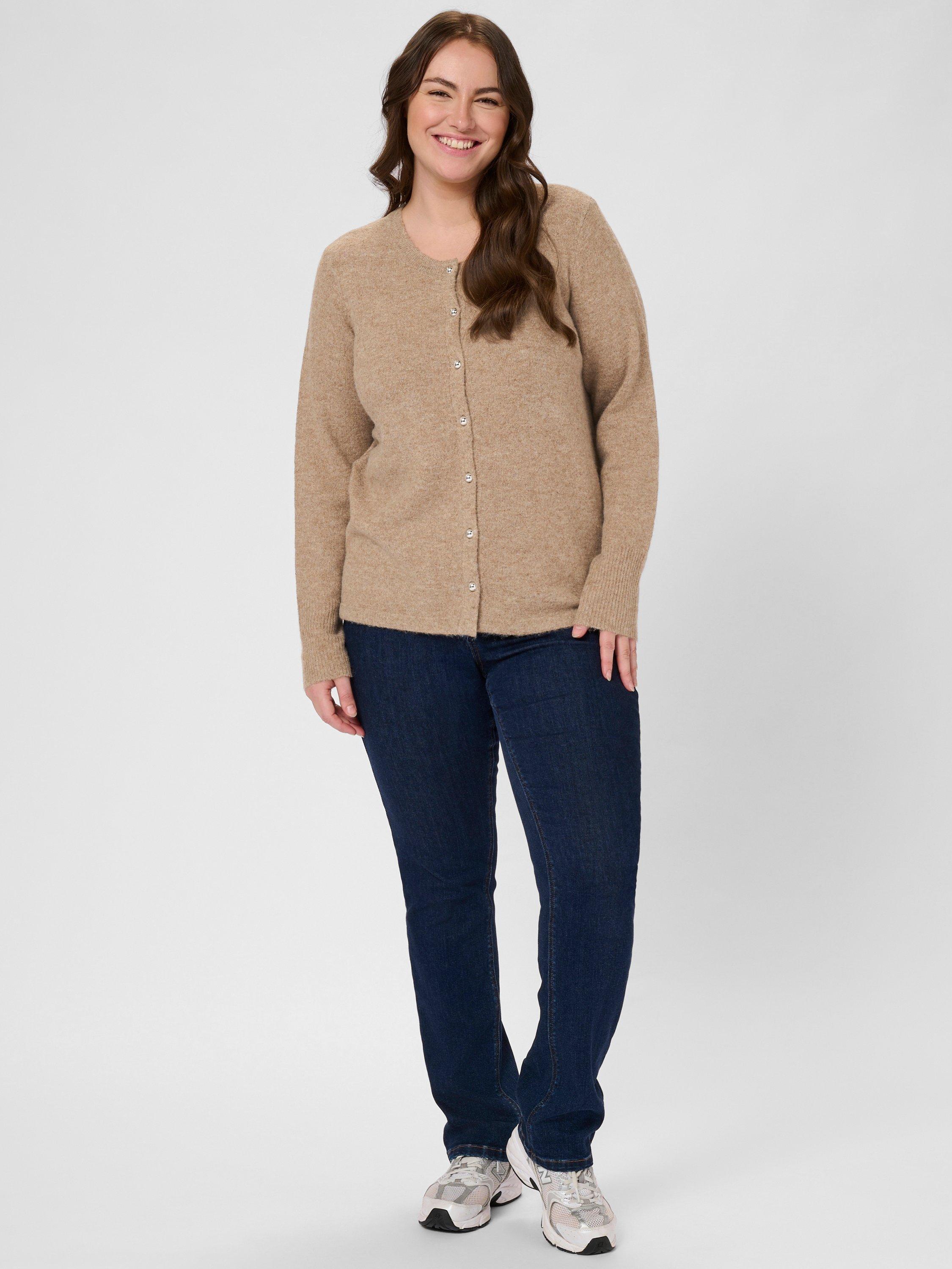 Product image 3 of 6, which shows KAFFE Niela Round Neck Cardigan, Mid Brown, S