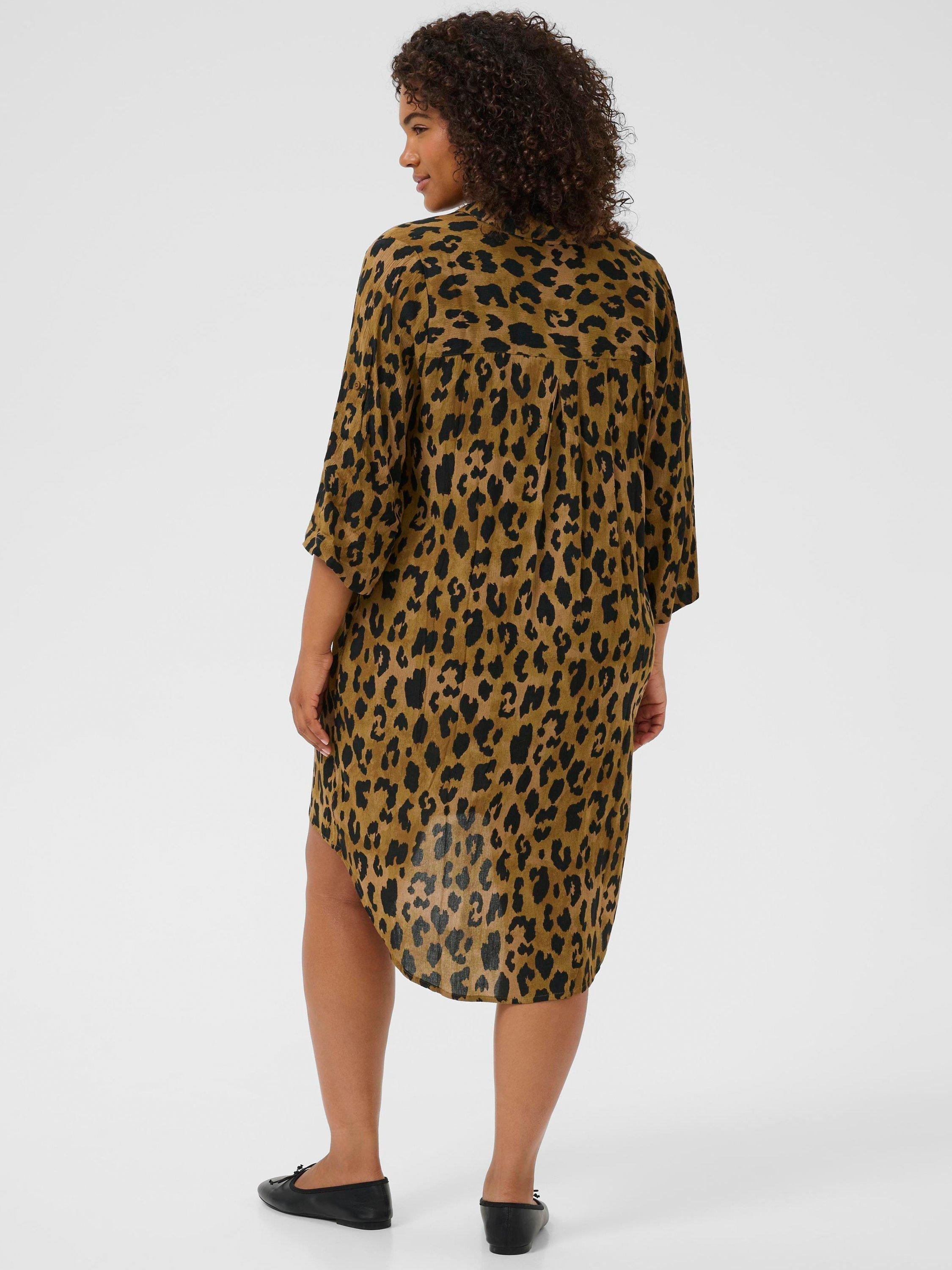 Product image 2 of 6, which shows KAFFE Molly Animal Print Shirt Dress, Brown/Multi, 24
