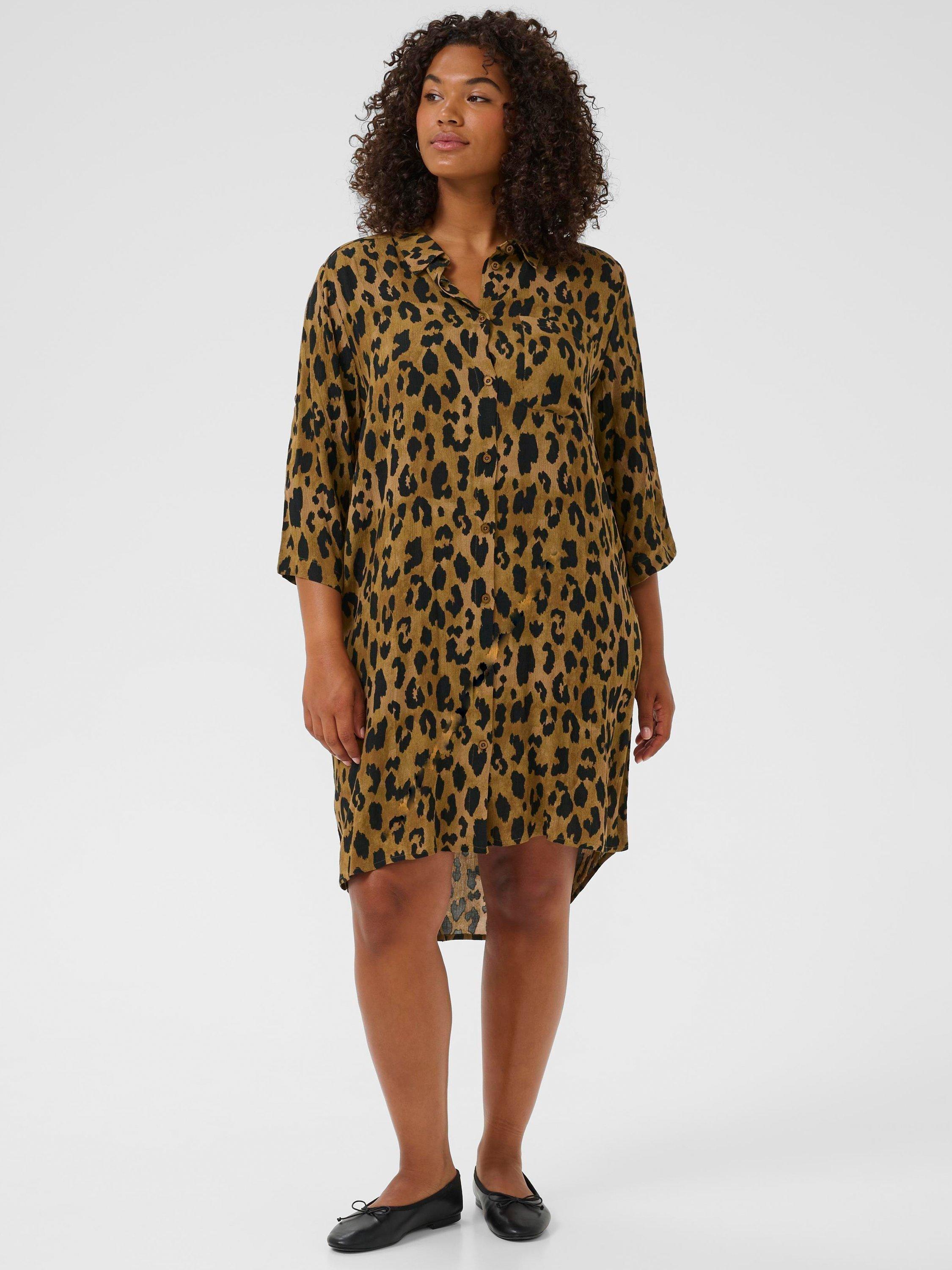 Product image 3 of 6, which shows KAFFE Molly Animal Print Shirt Dress, Brown/Multi, 24