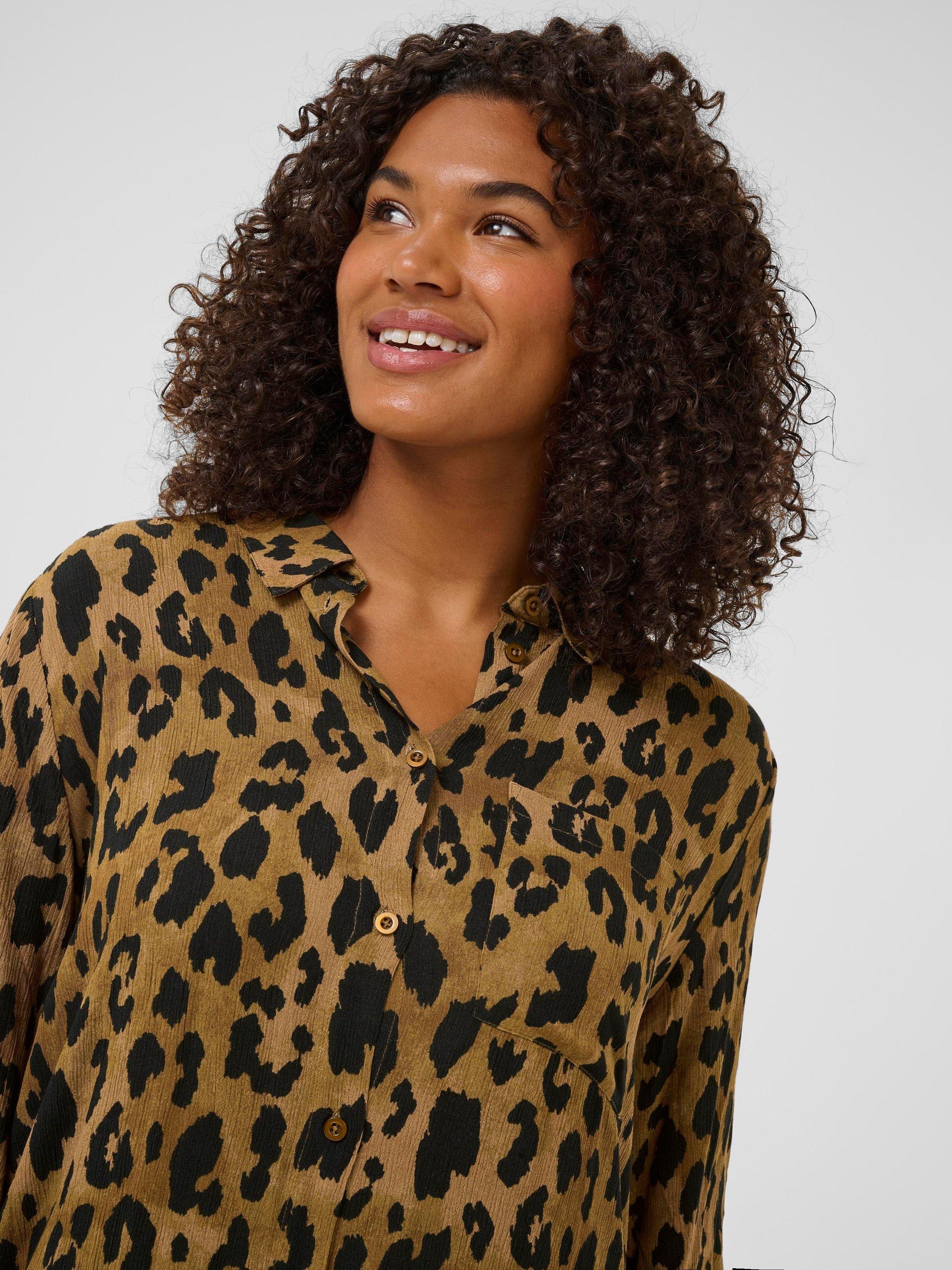 Product image 4 of 6, which shows KAFFE Molly Animal Print Shirt Dress, Brown/Multi, 24