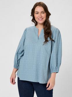 KAFFE Loulou Cotton Textured Blouse, Mid Blue, Mid Blue