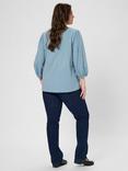 KAFFE Loulou Cotton Textured Blouse, Mid Blue