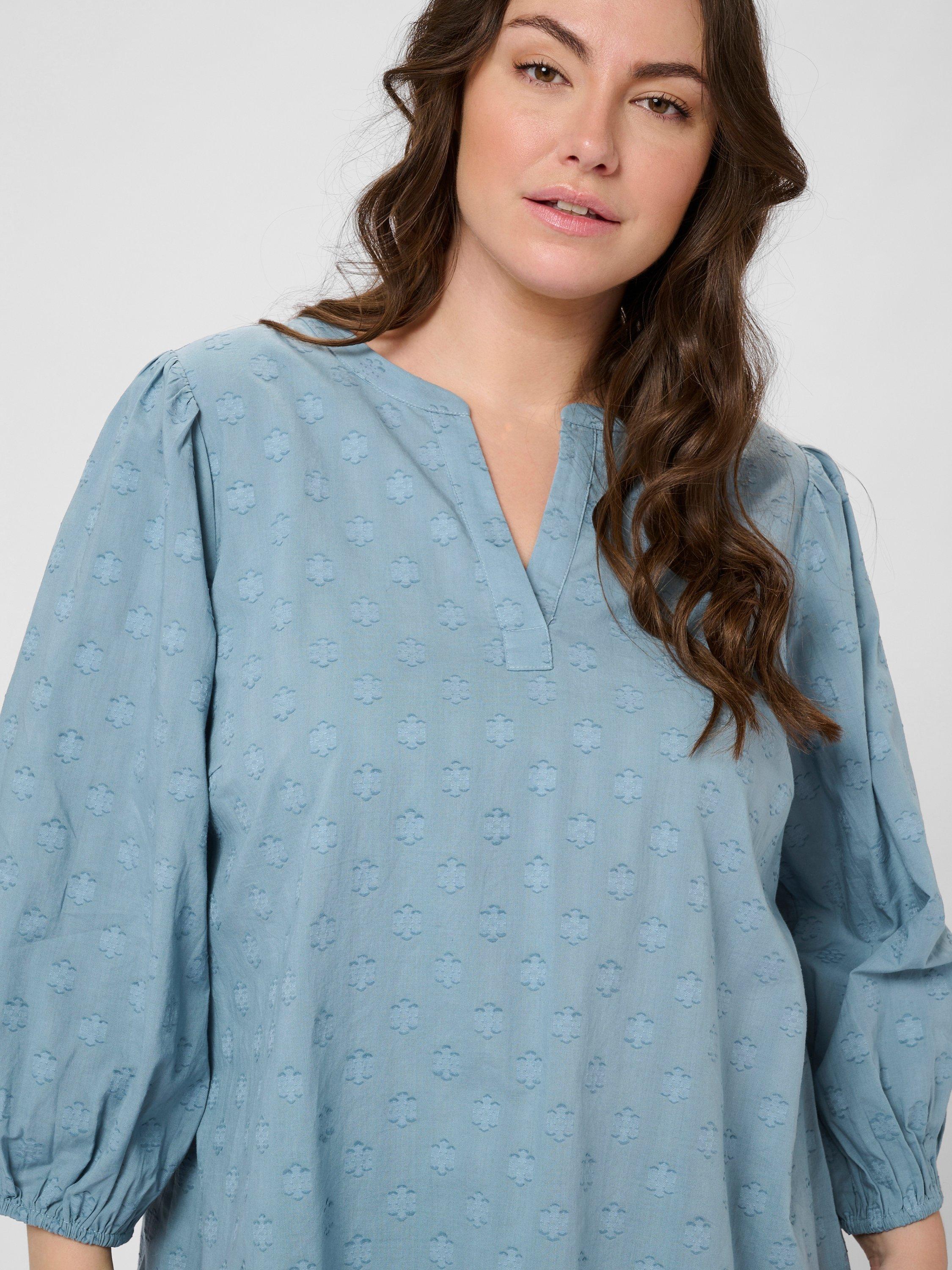 Product image 4 of 6, which shows KAFFE Loulou Cotton Textured Blouse, Mid Blue, 18