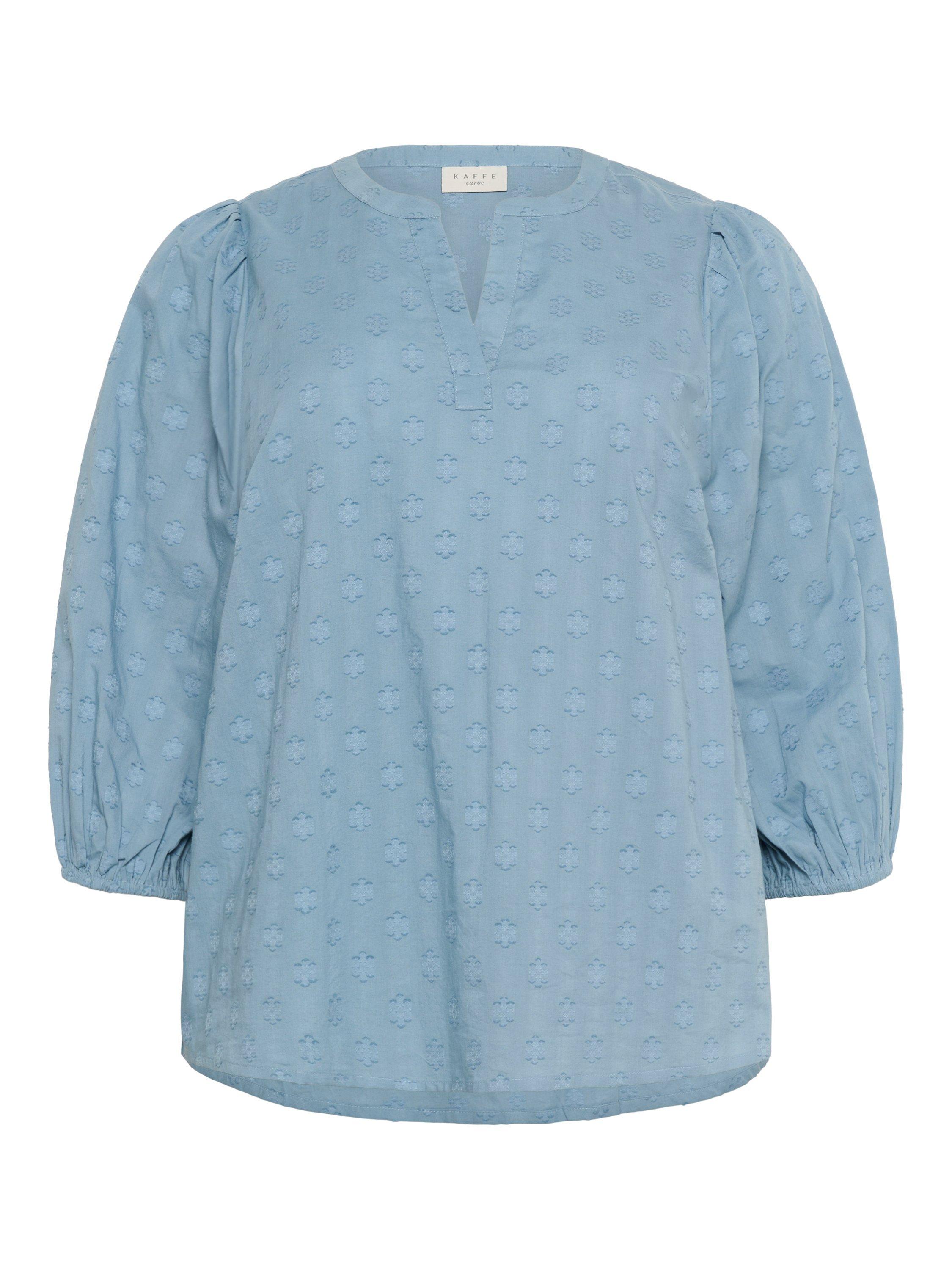 Product image 5 of 6, which shows KAFFE Loulou Cotton Textured Blouse, Mid Blue, 18