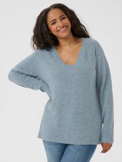 KAFFE Niela V-Neck Jumper, Mid Blue, Mid Blue