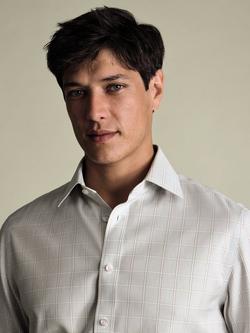 Charles Tyrwhitt Cotton Check Long Sleeve Collar Shirt - view 2, Neutral Slv