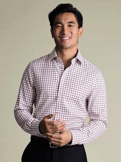 Charles Tyrwhitt Cotton Check Long Sleeve Collar Shirt, Dark Pink