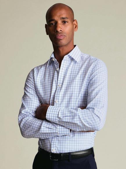 Charles Tyrwhitt Cotton Long Sleeve Collar Shirt - view 2, Grey Sky