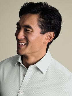 Charles Tyrwhitt Cotton Check Long Sleeve Collar Shirt - view 2, Green Online Only