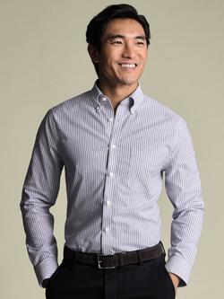 Charles Tyrwhitt Cotton Blend Stripe Long Sleeve Collar Shirt, Grey Blue Stripe