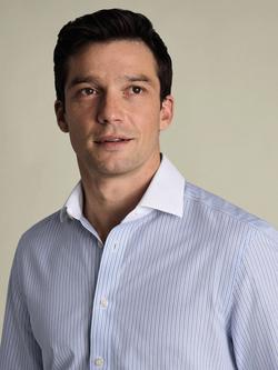 Charles Tyrwhitt Winchester Cotton Stripe Long Sleeve Collar Shirt - view 2, Mid Blue