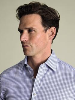 Charles Tyrwhitt Cotton Long Sleeve Collar Shirt - view 2, Mid Blue Mbu