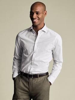 Charles Tyrwhitt Cotton Stripe Long Sleeve Collar Shirt, Grey