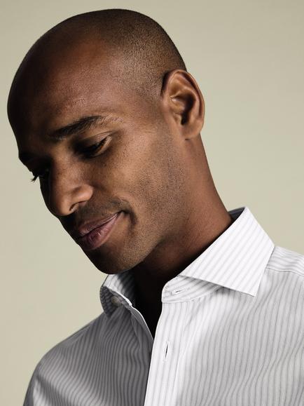 Charles Tyrwhitt Cotton Stripe Long Sleeve Collar Shirt - view 2, Grey