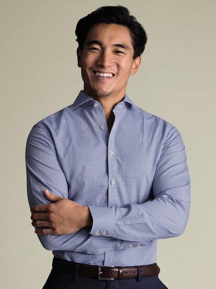 Charles Tyrwhitt Cotton Long Sleeve Collar Shirt, Navy