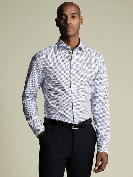 Charles Tyrwhitt Cotton Spot Long Sleeve Collar Shirt, White Print