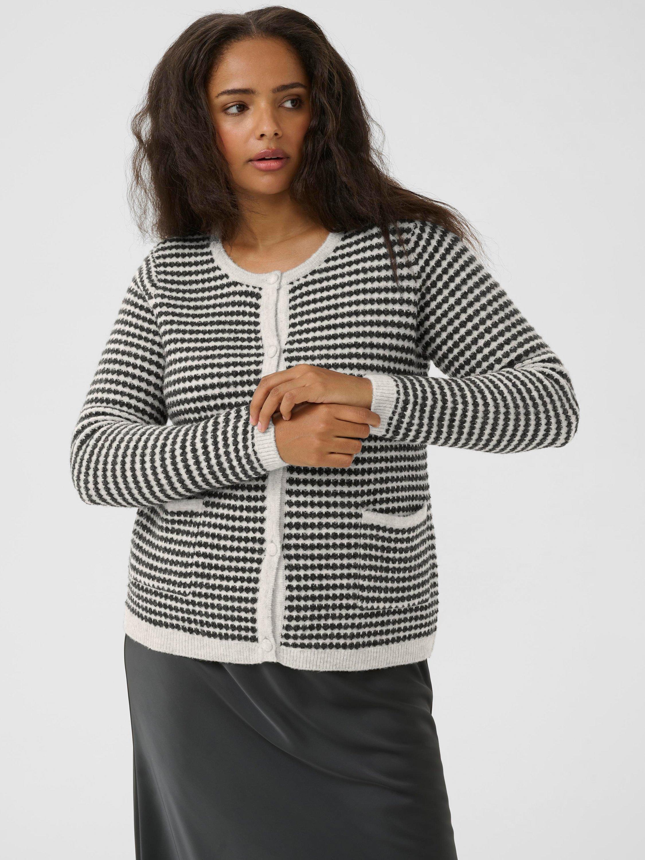 Product image 1 of 6, which shows KAFFE Celanna Wool Blend Crew Neck Cardigan, Grey/Multi, S