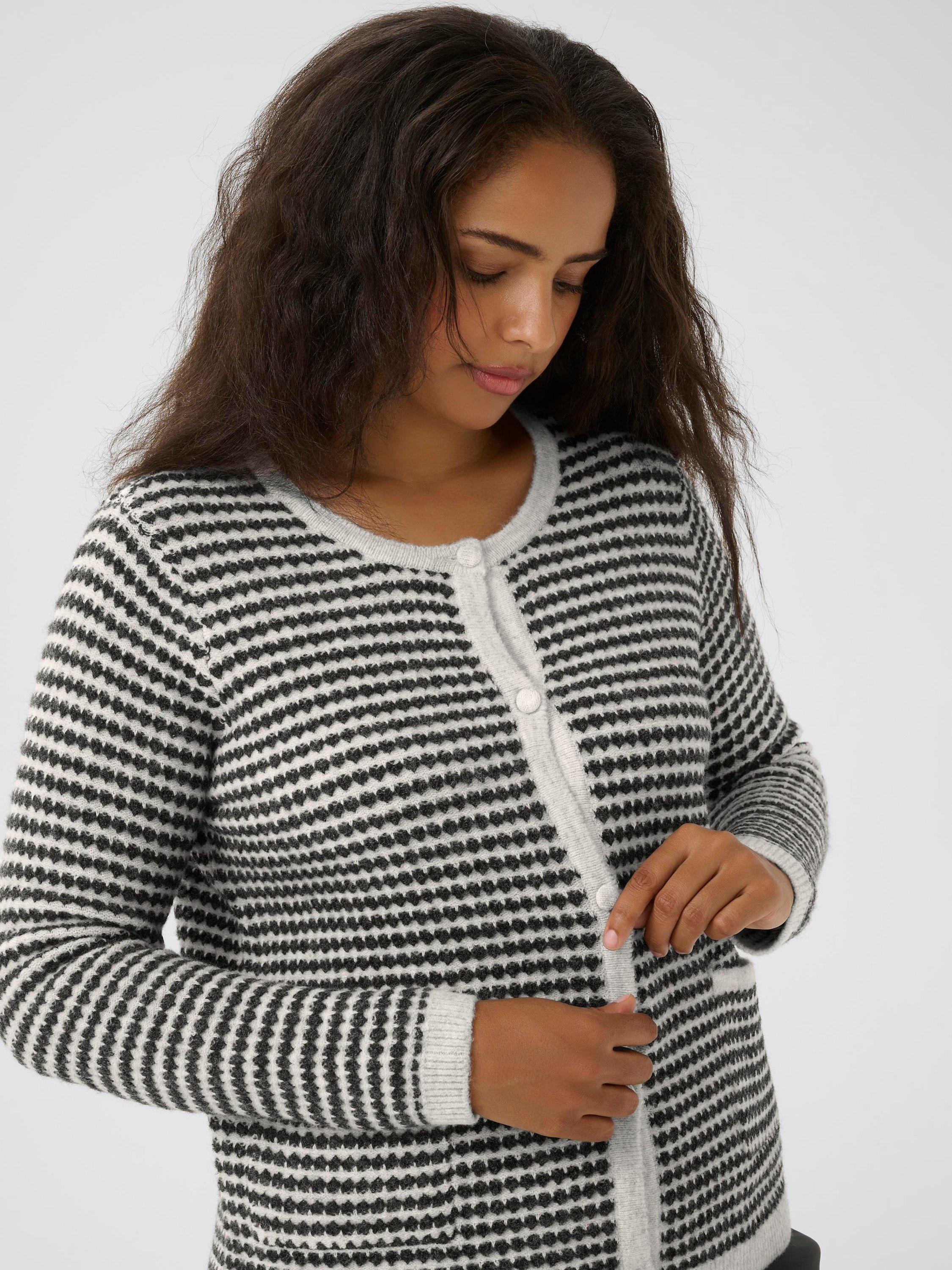 Product image 4 of 6, which shows KAFFE Celanna Wool Blend Crew Neck Cardigan, Grey/Multi, S