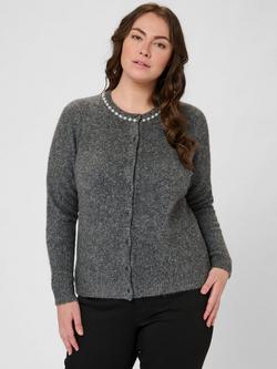 KAFFE Roxia Embellished Collar Cardigan, Mid Grey, Mid Grey