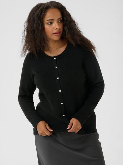 KAFFE Niela Round Neck Cardigan, Mid Brown, Black