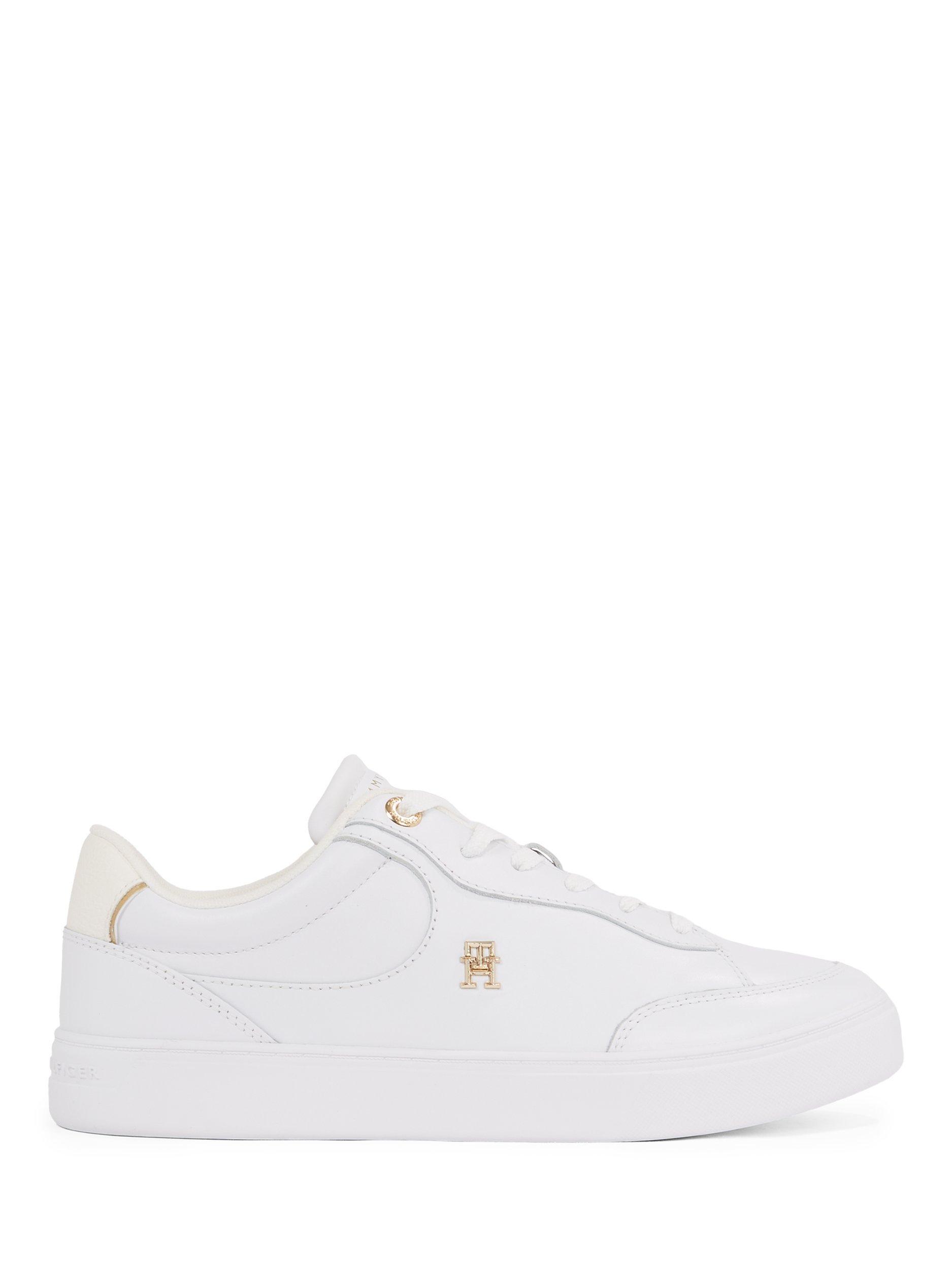 Product image 1 of 8, which shows Tommy Hilfiger Leather TH Monogram Court Trainers, White, EU36