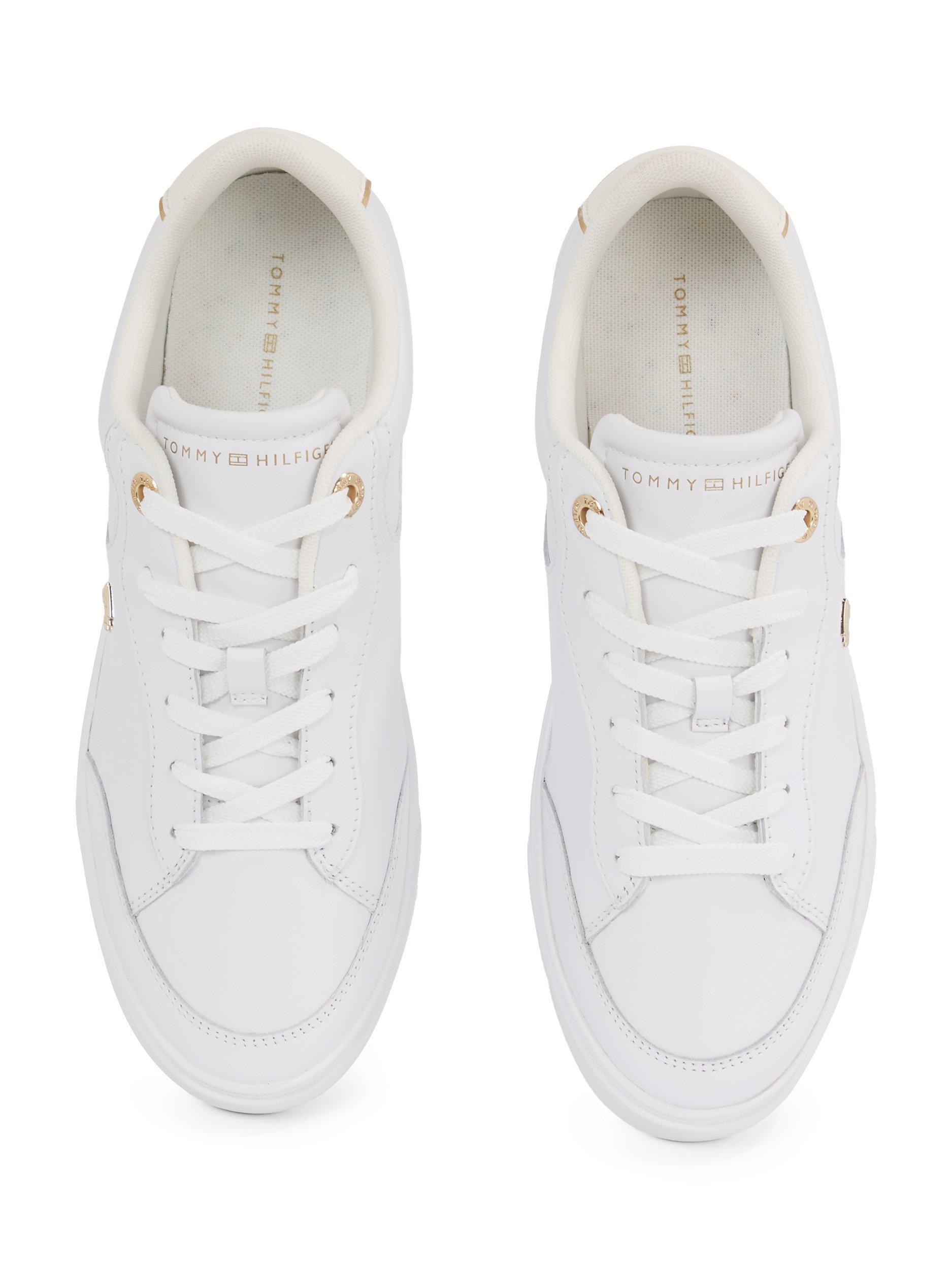 Product image 4 of 8, which shows Tommy Hilfiger Leather TH Monogram Court Trainers, White, EU36