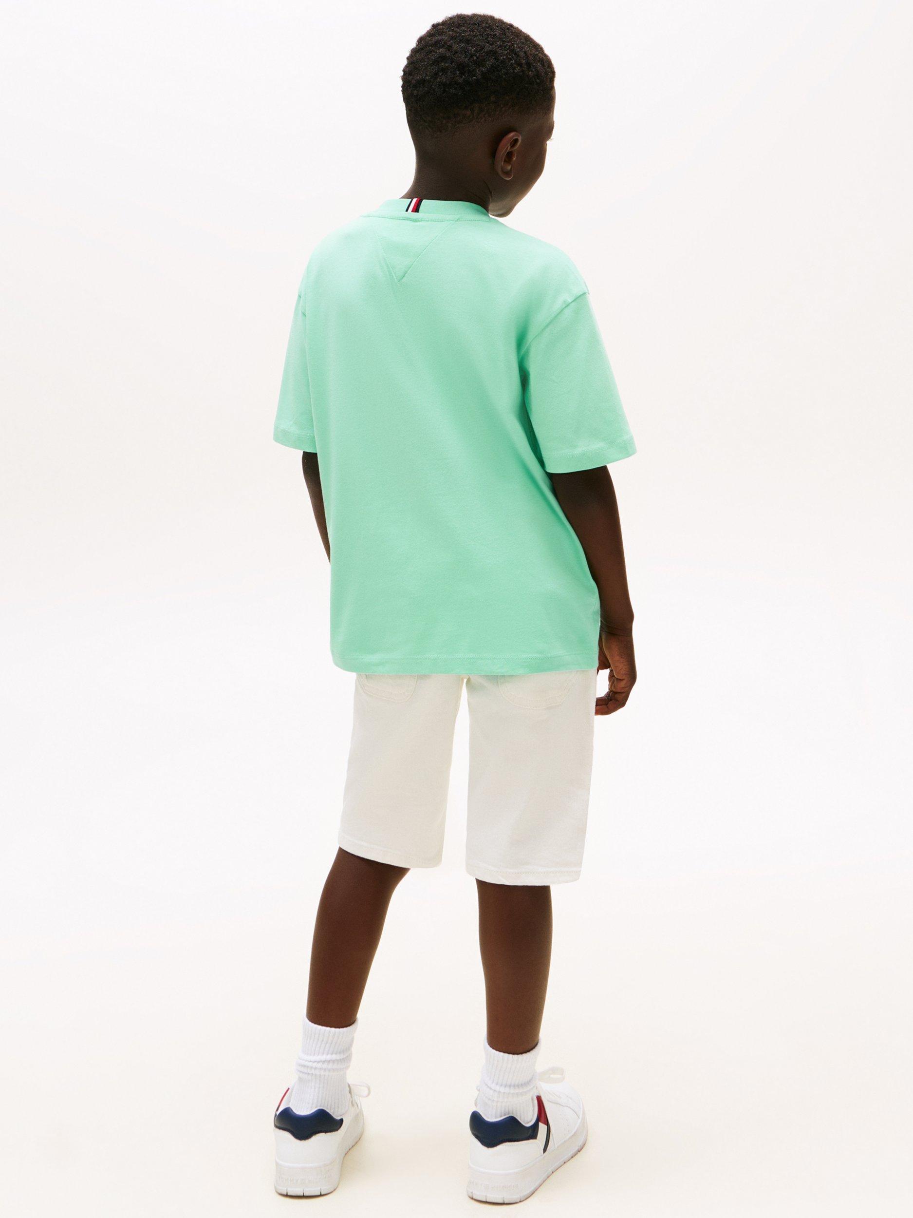 Product image 2 of 5, which shows Tommy Hilfiger Kids' Embroidered Logo Cotton T-Shirt, Mint Green, 7 years