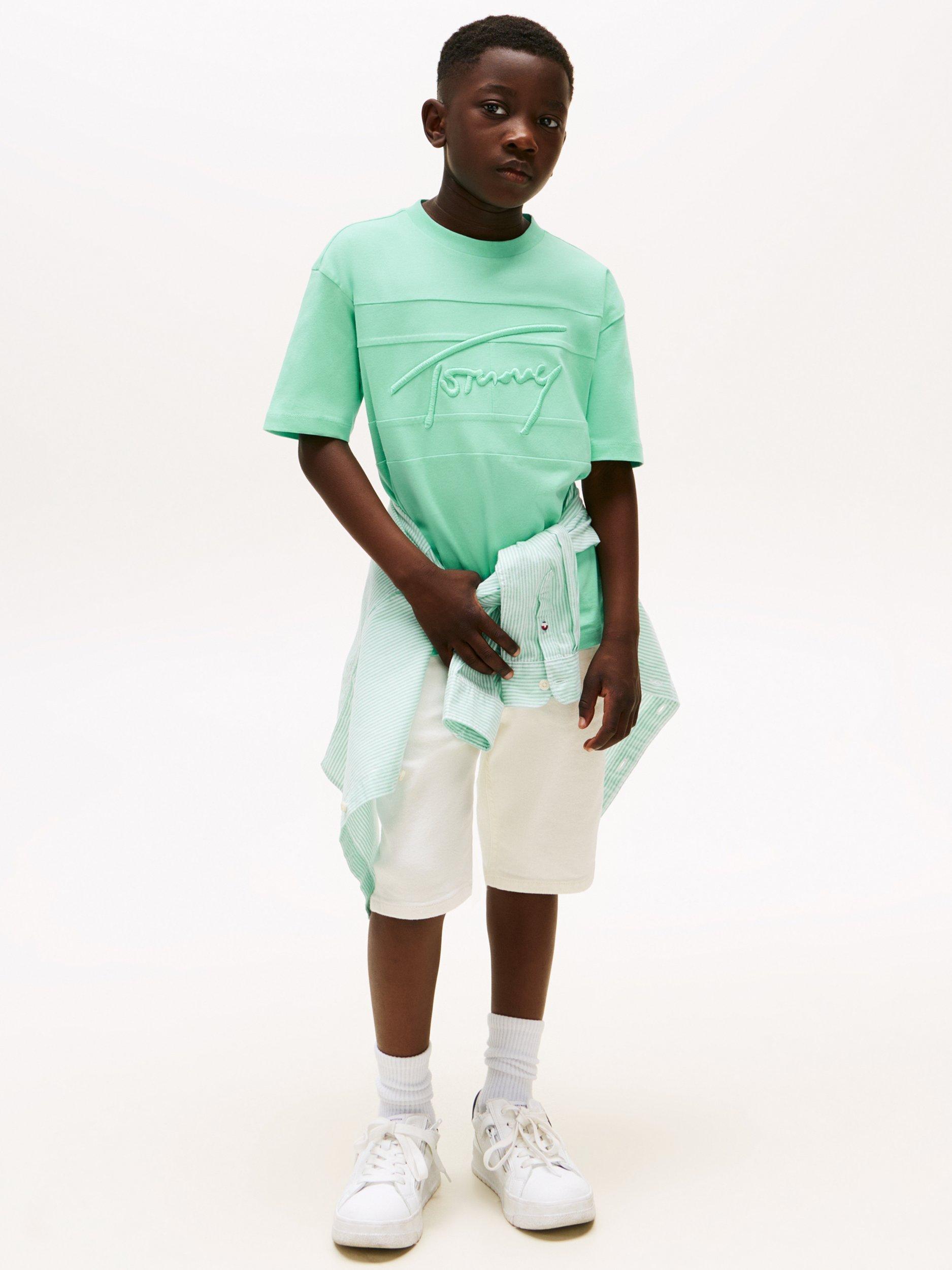 Product image 3 of 5, which shows Tommy Hilfiger Kids' Embroidered Logo Cotton T-Shirt, Mint Green, 7 years