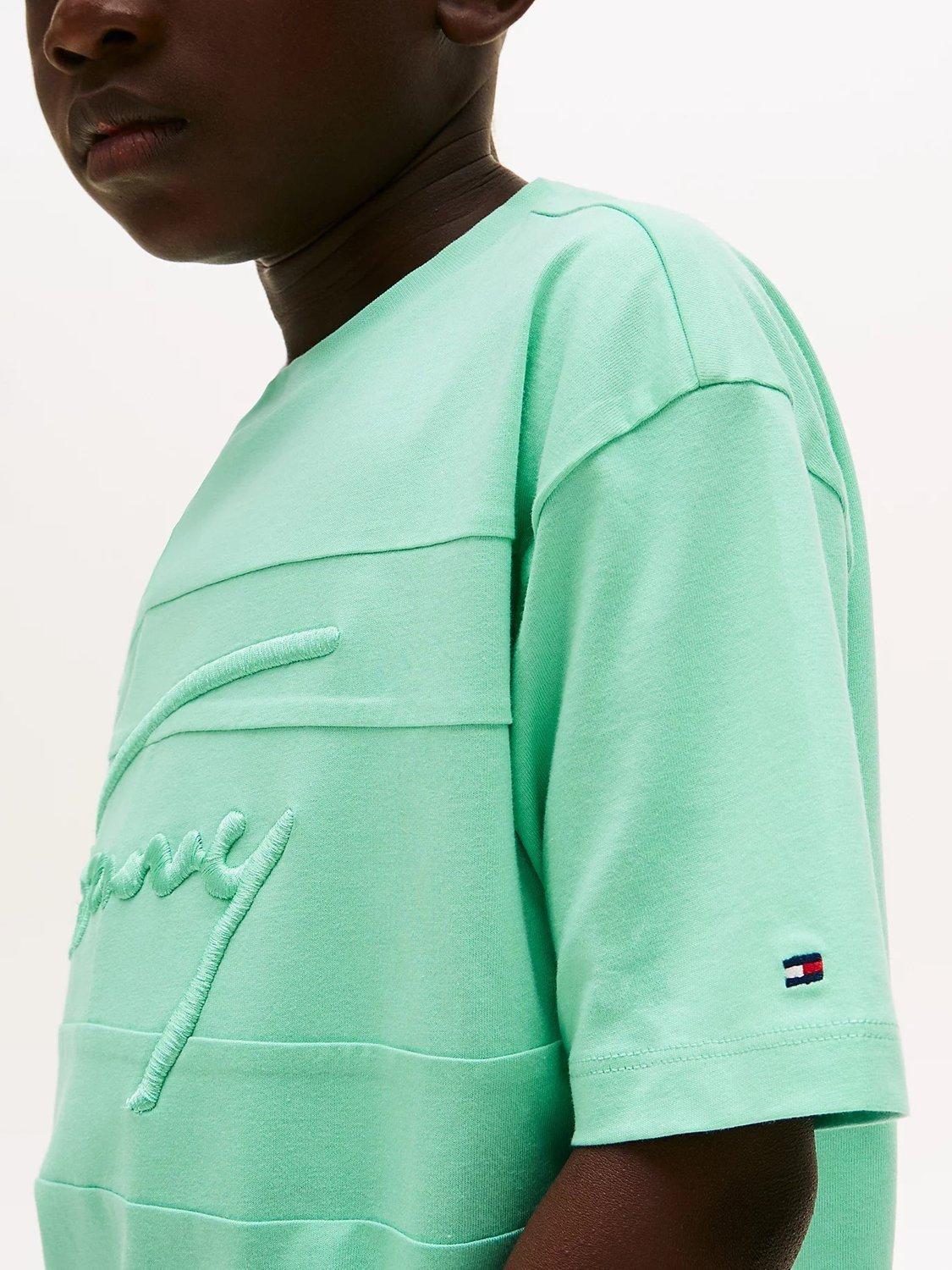 Product image 4 of 5, which shows Tommy Hilfiger Kids' Embroidered Logo Cotton T-Shirt, Mint Green, 7 years
