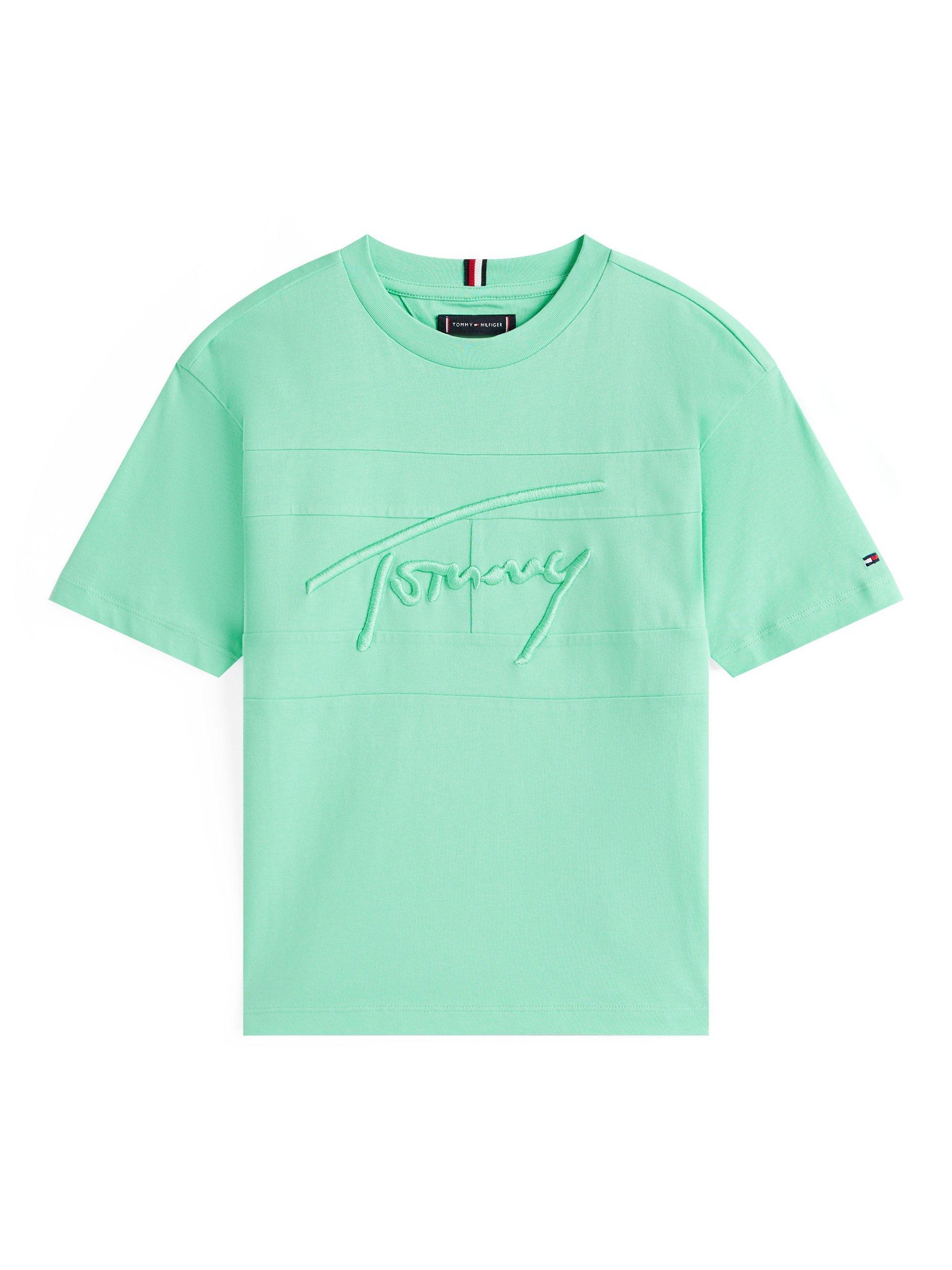 Product image 5 of 5, which shows Tommy Hilfiger Kids' Embroidered Logo Cotton T-Shirt, Mint Green, 7 years