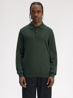 Fred Perry Wool Blend Regular Fit Long Sleeve Knit Polo Shirt, Court Green, Court Green