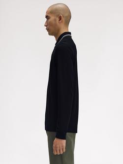 Fred Perry Long Sleeve Twin Tipped Cotton Polo Shirt, Blk/Ecr/Lrlwgren - view 2, Blk/Ecr/Lrlwgren