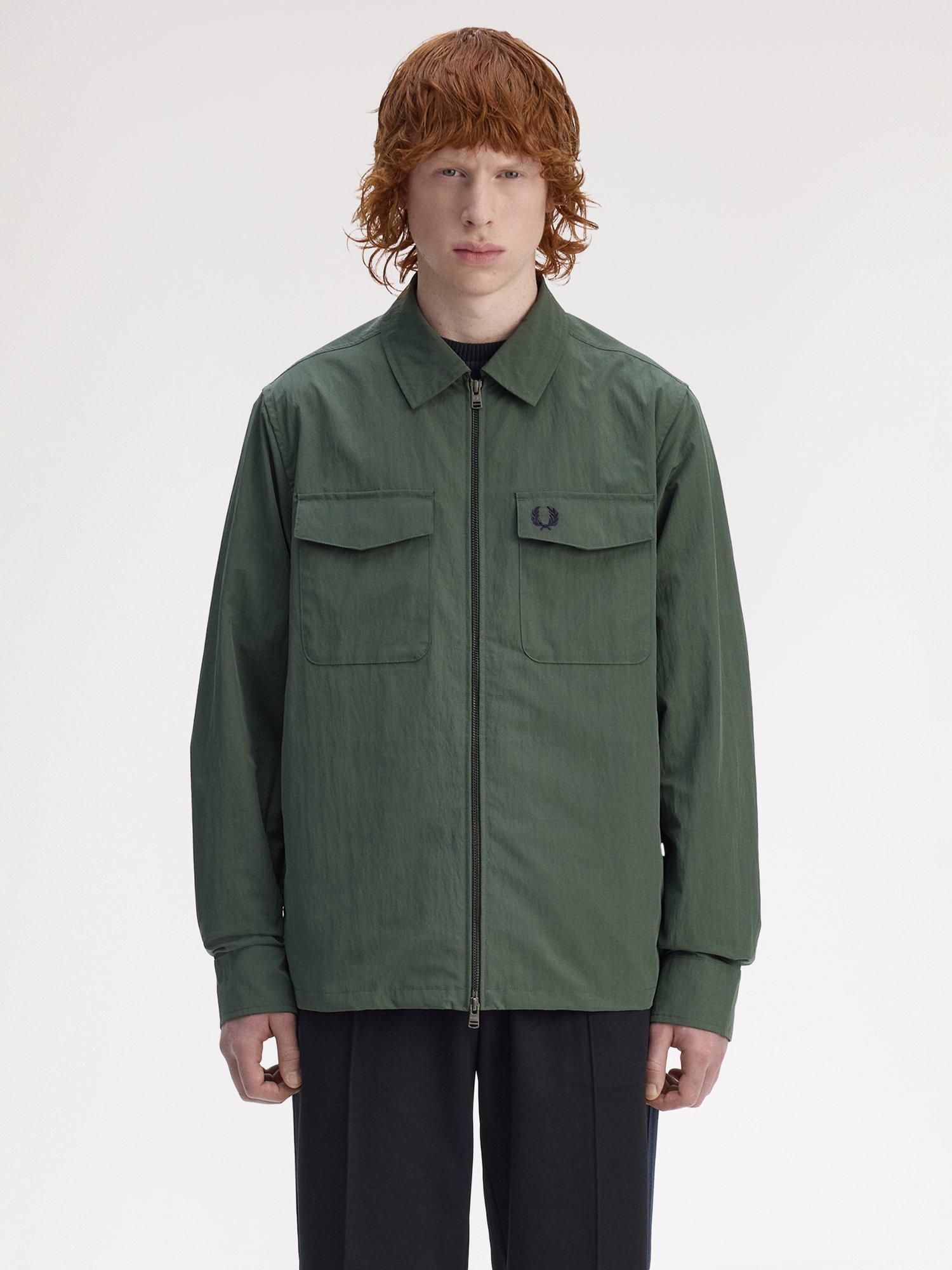 Product image 1 of 5, which shows Fred Perry Zip Front Overshirt, Court Green, S