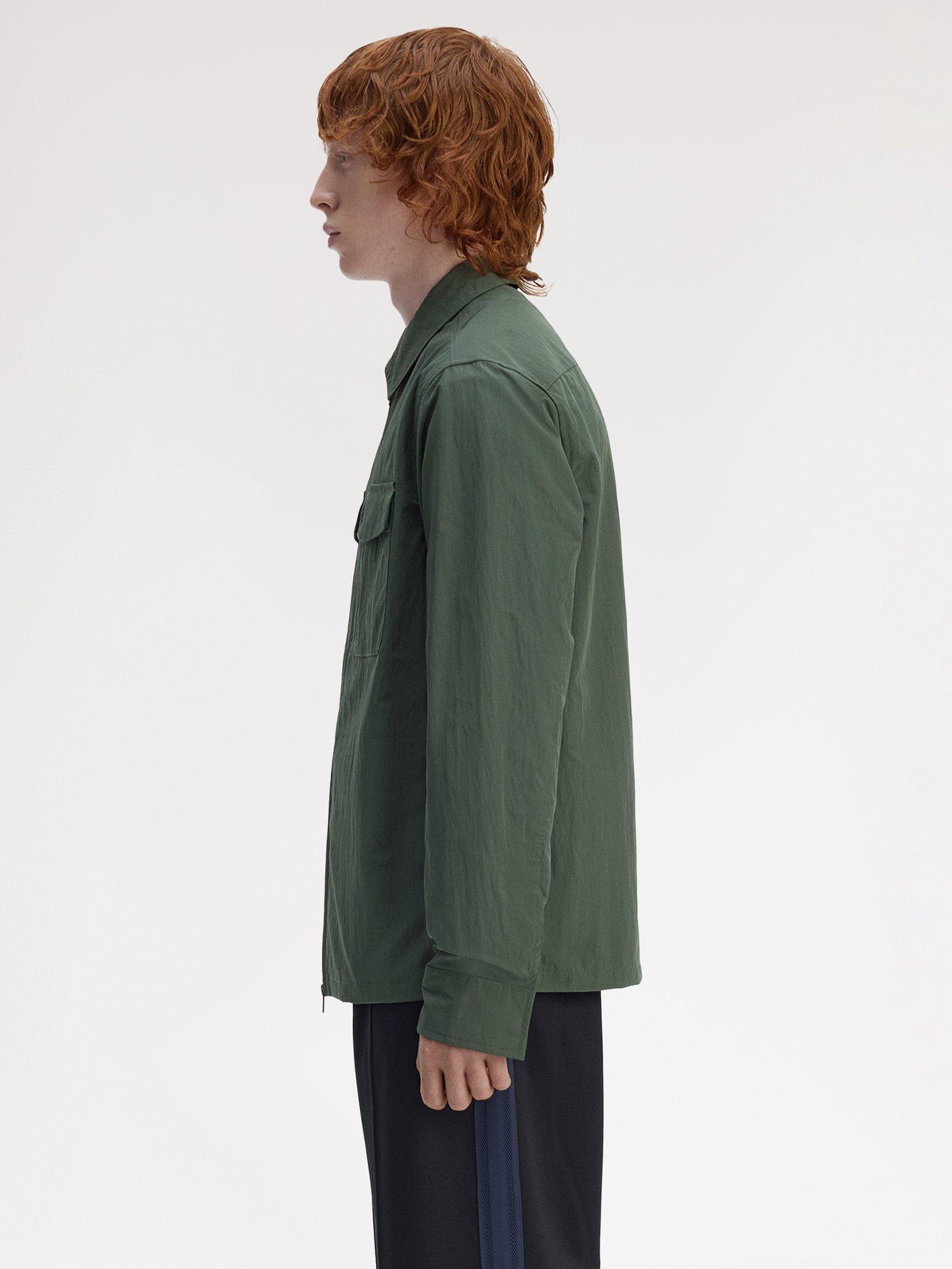 Product image 2 of 5, which shows Fred Perry Zip Front Overshirt, Court Green, S