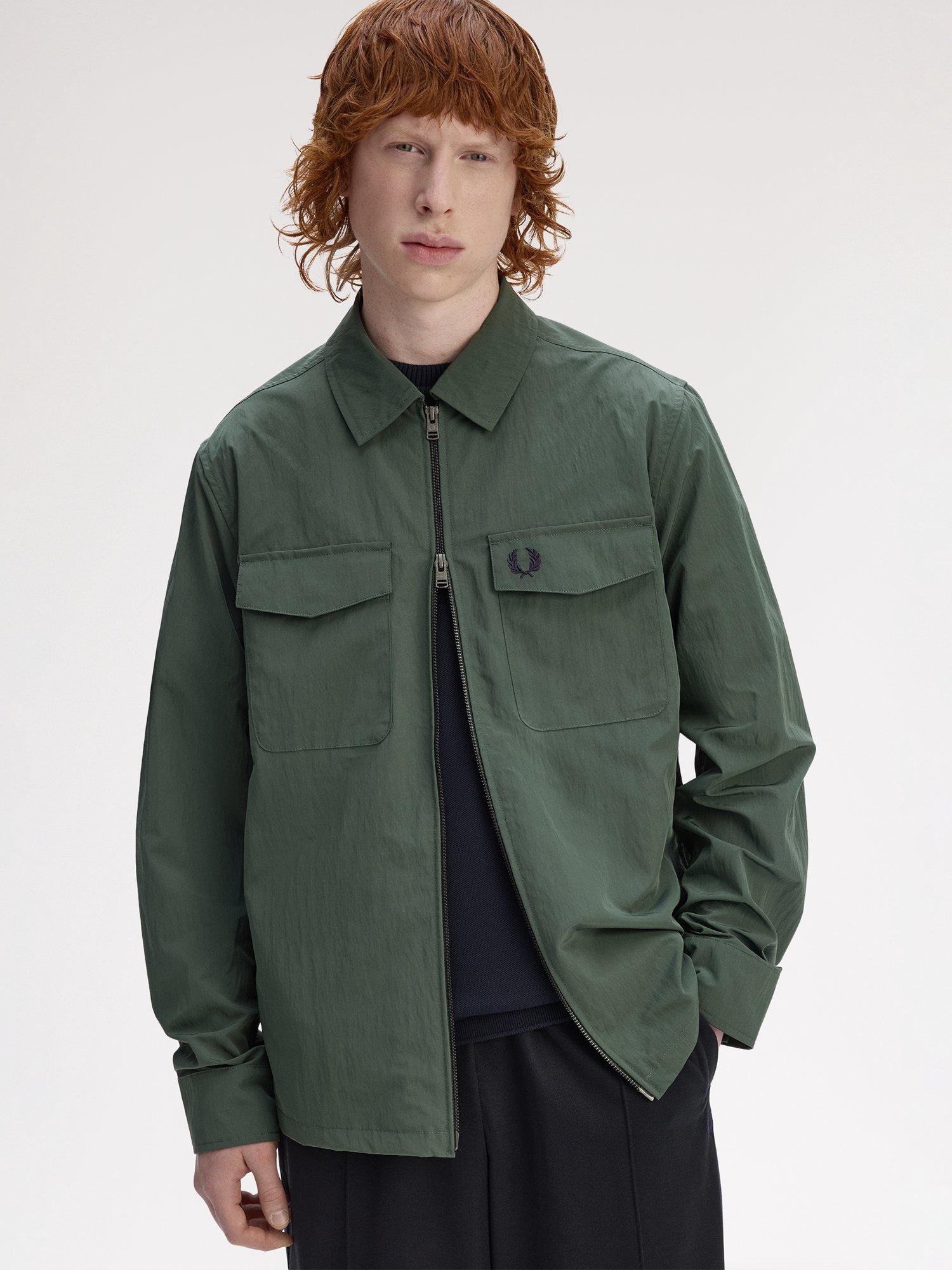 Product image 3 of 5, which shows Fred Perry Zip Front Overshirt, Court Green, S