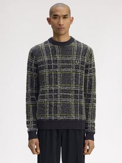 Fred Perry Cotton Blend Tartan Long Sleeve Crew Neck Jersey Top, Anchor Grey