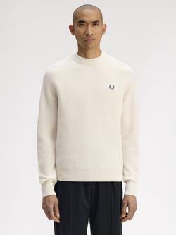 Fred Perry Crew Neck Raglan Sleeve Wool Jumper, Ecru, Ecru