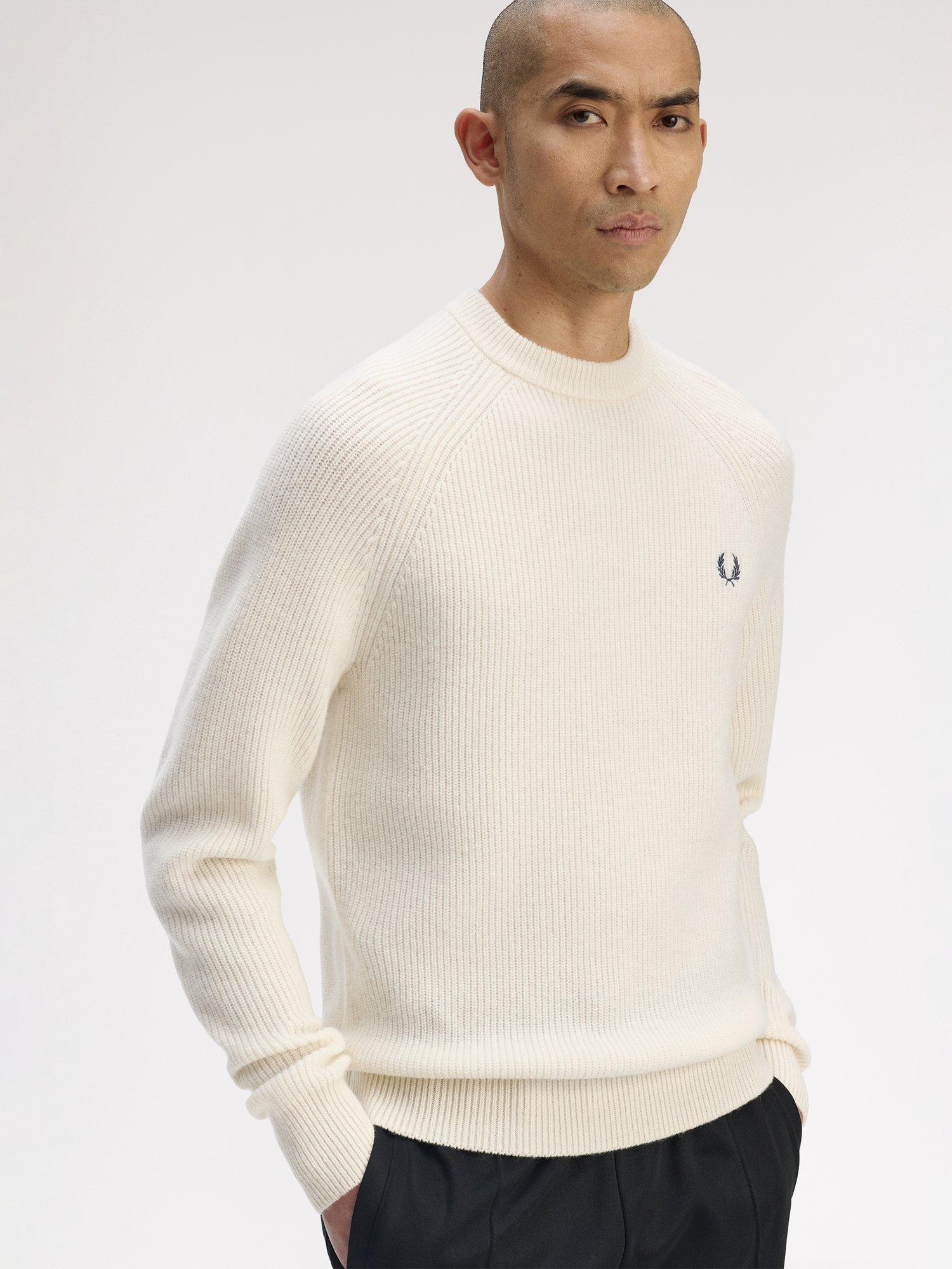 Product image 3 of 5, which shows Fred Perry Crew Neck Raglan Sleeve Wool Jumper, Ecru, S