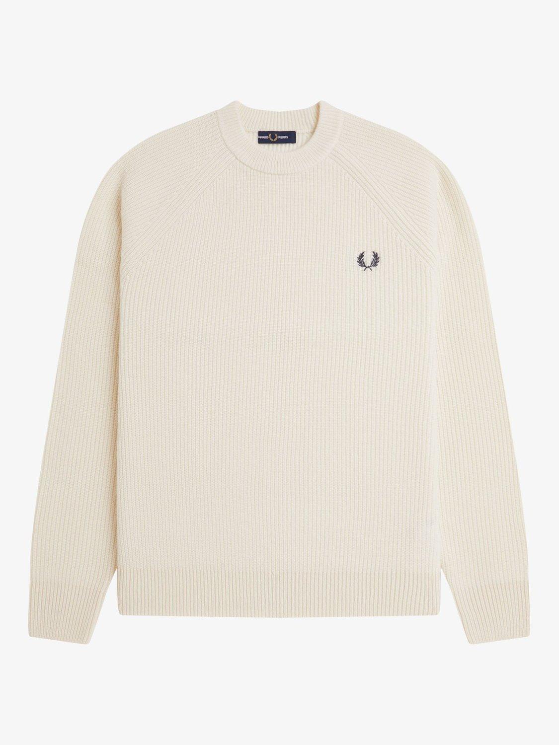 Product image 4 of 5, which shows Fred Perry Crew Neck Raglan Sleeve Wool Jumper, Ecru, S